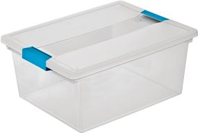 Sterilite 19658604 Clip Box, Plastic, Blue Aquarium/Clear, 14 in L, 11 in W, 6-1/4 in H, Pack of 4