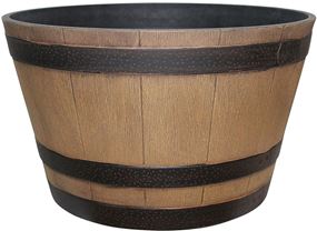 Southern Patio HDR-055471 Planter, 13.04 in H, 22.24 in W, 22.24 in D, Round, Whiskey Barrel Design, Resin, Natural Oak