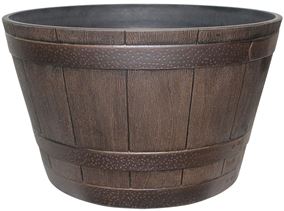 Southern Patio HDR-055433 Planter, 9.1 in H, 15.4 in W, 15.4 in D, Whiskey Barrel Design, Resin, Kentucky Walnut