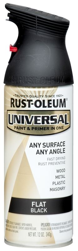 Rust-Oleum 245198 Enamel Spray Paint, Flat, Black, 12 oz, Can