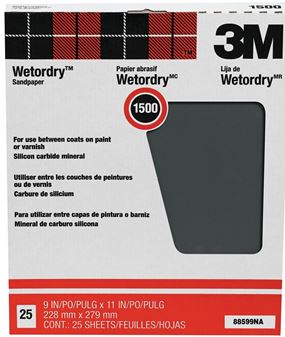 3M 88599 Sandpaper, 11 in L, 9 in W, 1500 Grit, Ultra Fine, Silicone Carbide Abrasive