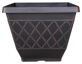 Southern Patio HDR-054856 Planter, 16 in H, Square, Resin, Brown, Textured