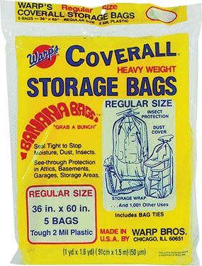 Warp's Banana Bags CB-36 Storage Bag, R, Plastic, Yellow, 36 in L, 60 in W, 2 mil Thick