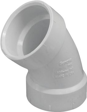 Canplas 192501 Sanitary Pipe Elbow, 1-1/2 in, Hub, 45 deg Angle, PVC, White