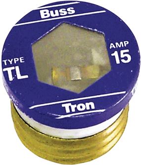 Bussmann TL-15 Plug Fuse, 15 A, 125 V, 10 kA Interrupt, Plastic Body, Time Delay Fuse