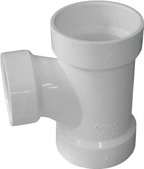 Canplas 192128L Sanitary Pipe Tee, 2 x 1-1/2 x 1-1/2 in, Hub, PVC, White