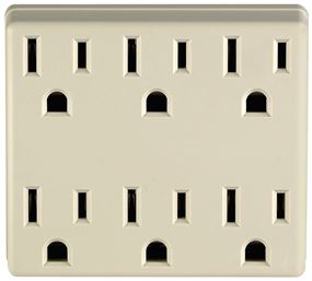 Leviton 6ADPT-I Adapter, 15 A, 125 VAC, 6 -Outlet, NEMA: NEMA 5-15R, Ivory