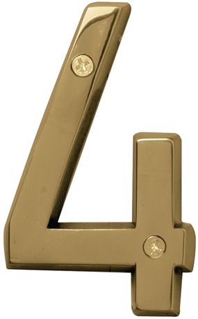 Hy-Ko Prestige Series BR-42PB/4 House Number, Character: 4, 4 in H Character, Brass Character, Brass, Pack of 3