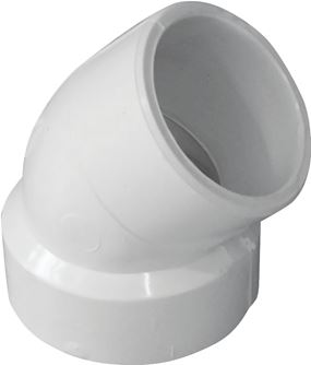 Canplas 192421P Pipe Elbow, 1-1/2 in, Hub x Spigot, 45 deg Angle, PVC, White, SCH 40 Schedule