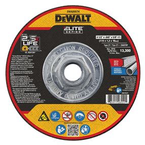 DEWALT ELITE Series DWA8957H Cutting Wheel, 4-1/2 in Dia, 0.045 in Thick, 5/8-11 Arbor, 46 Grit, Ceramic Abrasive