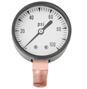 Simmons 1305 Pressure Gauge, 1/4 in Connection, MPT, 2 in Dial, Steel Gauge Case, 0 to 100 lb, Lower Connection