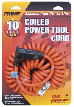 Prime AD010610 Power Tool Extension Cord, 16 AWG Wire, 10 ft L, Orange Sheath, 125 V