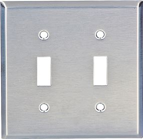 Eaton Wiring Devices 93072-BOX Wallplate, 4-1/2 in L, 4.56 in W, 2 -Gang, Stainless Steel, Satin