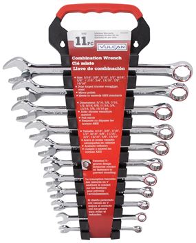 Vulcan TR-H11 Combination Wrench Set, 11-Piece, Chrome Vanadium Steel, Mirror Polish, Silver