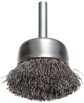 Weiler 36029 Wire Cup Brush, 2 in Dia, 1/4 in Arbor/Shank, 0.014 in Dia Bristle, 5/8 in L Bristle Trim