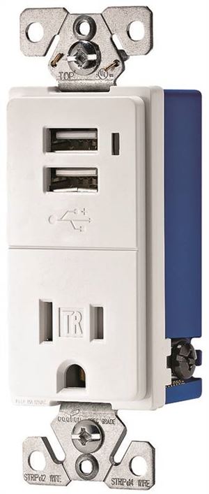 Cooper TR7740W-K Combination Electrical Receptacle, 125 V, 15 A, White