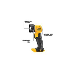 DEWALT DCL040 Rechargeable Flashlight, Lithium-Ion Battery, LED Lamp, 110, 11 to 25 hr Run Time