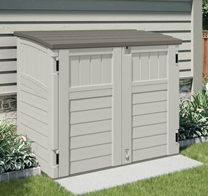 Suncast Stow-Away BMS2500 Storage Shed, 34 cu-ft Capacity, 4 ft 5 in W, 2 ft 8-1/4 in D, 3 ft 9-1/2 in H, Resin