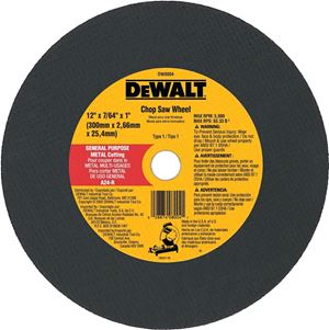 DEWALT DW8004 Cutting Wheel, 12 in Dia, 7/64 in Thick, 1 in Arbor, Coarse, Aluminum Oxide Abrasive