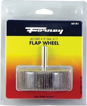 Forney 60181 Flap Wheel, 3 in Dia, 1 in Thick, 1/4 in Arbor, 60 Grit, Aluminum Oxide Abrasive