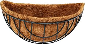 Landscapers Select GB-4315-3L Wall Basket with Natural Coconut Liner, Half Circle, 22 lb, Natural Coconut/Steel