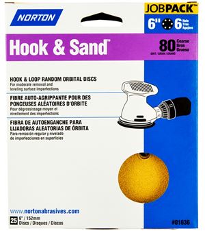 Norton Hook & Sand Series 07660701636 Vacuum Disc, 6 in Dia, P80 Grit, Coarse, Aluminum Oxide Abrasive, Paper Backing