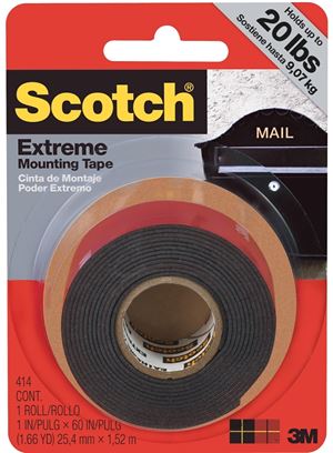 Scotch 414 Mounting Tape, 60 in L, 1 in W, Black