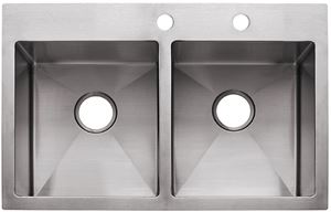 FRANKE Vector Series HF3322-2 Kitchen Sink, 22 in OAW, 9 in OAH, 33 in OAD, Stainless Steel, Polished Satin