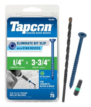 Tapcon 28395 Concrete Screw Anchor, 1/4 in Dia, 3-3/4 in L, Steel, Climaseal