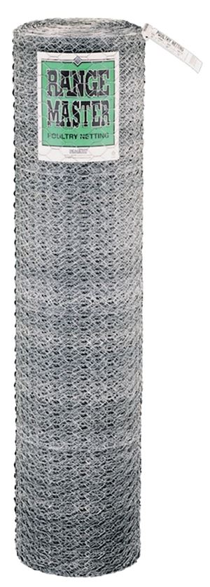 Rangemaster 5936 Poultry Net, 50 ft L, 36 in W, 20 Gauge, Hexagonal Mesh, 1 in Mesh, Galvanized Steel