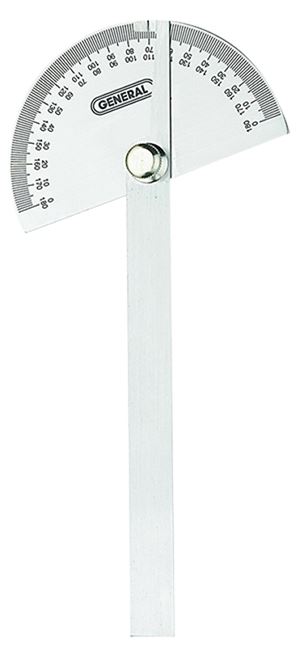 General 18 Round Head Protractor, 0 to 180 deg, Stainless Steel