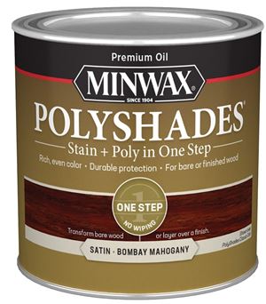 Minwax PolyShades 213804444 Wood Stain and Polyurethane, Satin, Bombay Mahogany, Liquid, 0.5 pt, Can