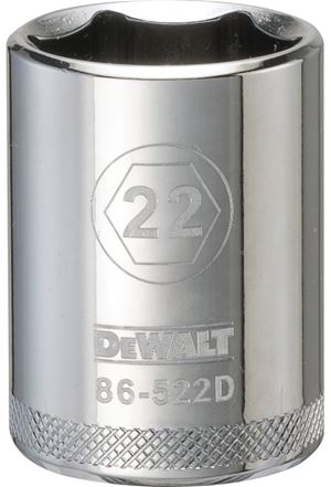 DEWALT DWMT86522OSP Drive Socket, 22 mm Socket, 1/2 in Drive, 6-Point, Vanadium Steel, Polished Chrome