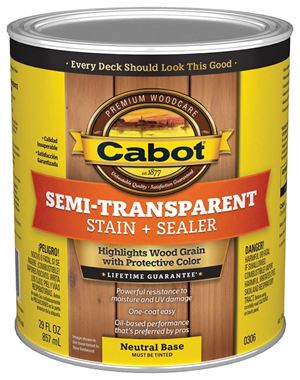 Cabot 140.0000306.005 Deck and Siding Stain, Neutral Base, Liquid, 1 qt