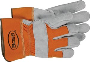 Boss 2393 Gloves, Men's, L, Wing Thumb, Rubberized Safety Cuff, Gray/Orange