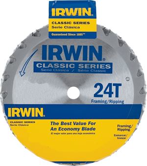 Irwin 15120 Circular Saw Blade, 6-1/2 in Dia, 5/8 in Arbor, 24-Teeth, Carbide Cutting Edge, Applicable Materials: Wood