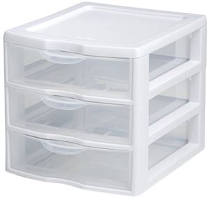 Sterilite 20738006 Small Drawer Unit, 3-Drawer, Plastic, 7-1/4 in OAW, 8-1/2 in OAH, 6-7/8 in OAD, Pack of 6