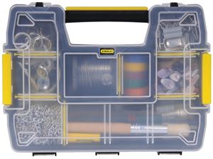 Stanley STST14021 Tool Storage Organizer, 8-1/2 in W, 2.9 in H, 10-Drawer, Plastic, Black/Clear Yellow