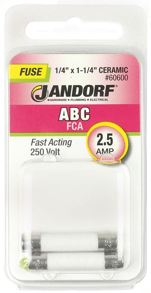 Jandorf 60600 Fast Acting Fuse, 2.5 A, 250 V, 100 A, 10 kA Interrupt, Ceramic Body