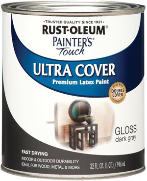 Rust-Oleum 1986502 Enamel Paint, Water, Gloss, Dark Gray, 1 qt, Can, 120 sq-ft Coverage Area