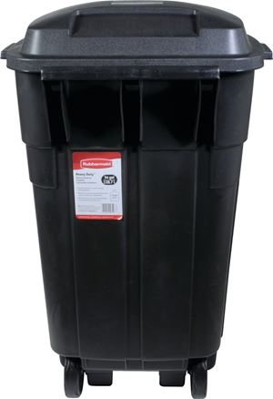 Rubbermaid Roughneck FG289804BLA Wheeled Trash Can, 34 gal Capacity, Resin, Black, Detached Lid Closure, Pack of 4