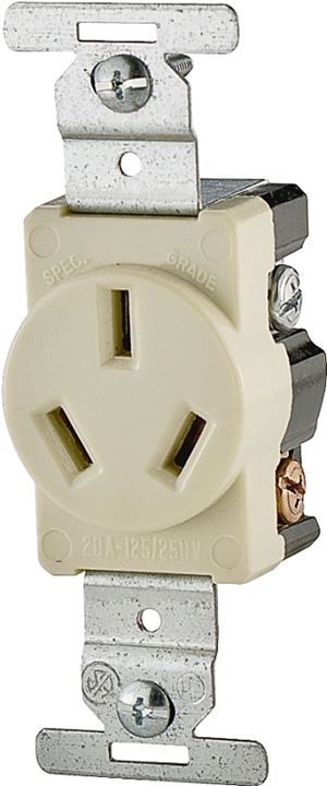 Eaton Cooper Wiring 805 805V-BOX Power Receptacle, 3 -Pole, 125/250 V, 20 A, NEMA: NEMA 10-20R, Ivory