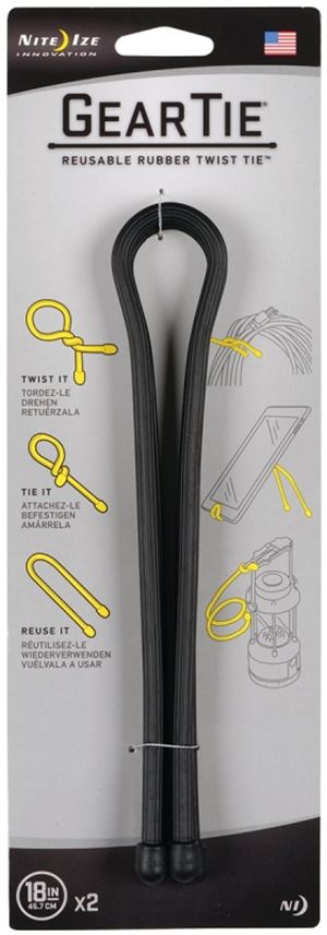 Gear Tie GT18-2PK-01 Twist Tie, Rubber, Black