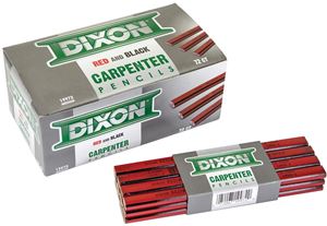 Dixon Ticonderoga 19971 Carpenter Pencil, 7 in L, Wood Barrel, Black/Red Barrel, Pack of 12
