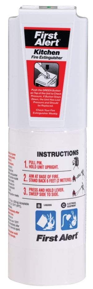 First Alert KITCHEN5 Fire Extinguisher, 1.4 lb, Sodium Bicarbonate, 5-B:C Class, Wall, Pack of 4