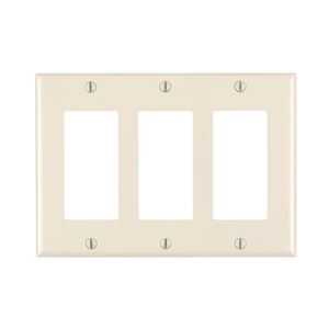 Leviton 80411-T Wallplate, 4-1/2 in L, 6.37 in W, 3-Gang, Thermoset Plastic, Light Almond, Smooth