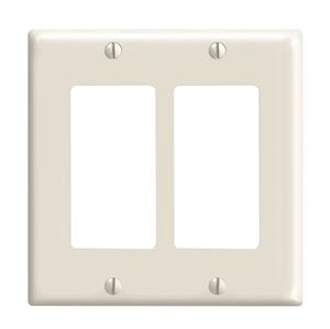 Leviton 80409-T Wallplate, 4-1/2 in L, 4.56 in W, 2-Gang, Thermoset Plastic, Light Almond, Smooth