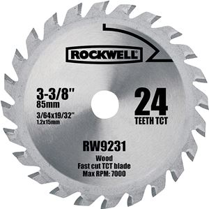 Rockwell RW9231 Circular Saw Blade, 3-3/8 in Dia, 24-Teeth, Carbide Cutting Edge