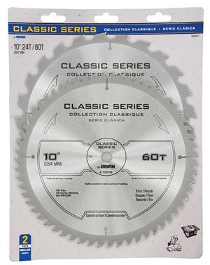 Irwin 1826247 Circular Saw Blade, 10 in Dia, 5/8 in Arbor, 24/60-Teeth