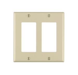 Leviton 80409-I Wallplate, 4-1/2 in L, 4.56 in W, 2-Gang, Thermoset Plastic, Ivory, Smooth